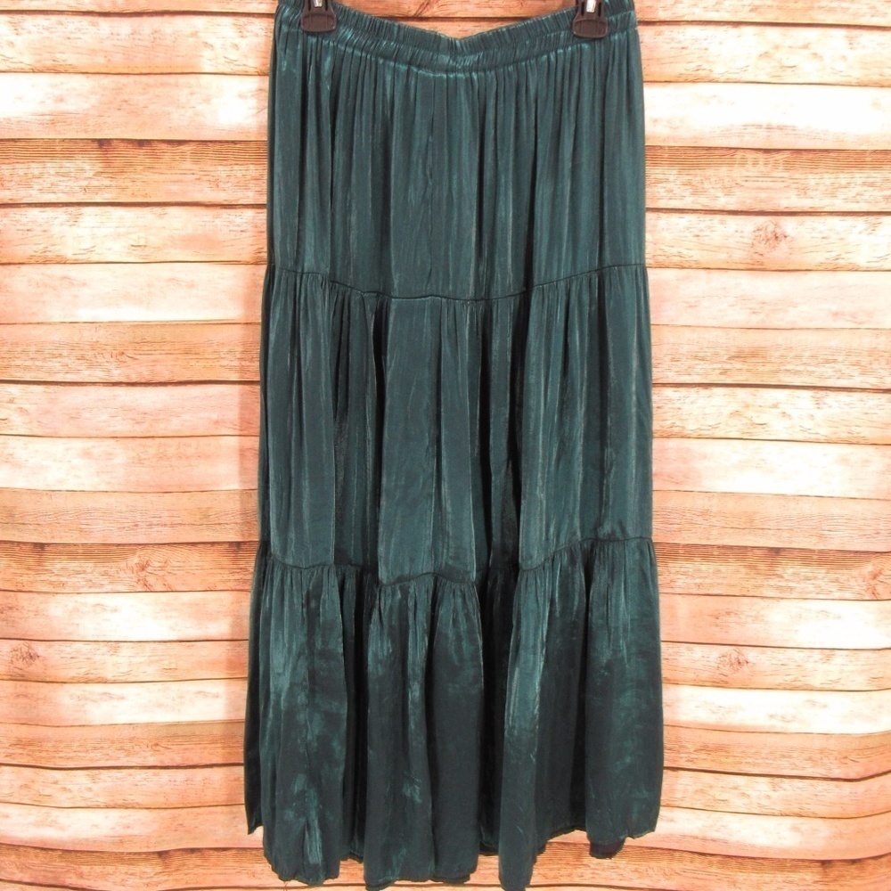 Banjo Three Tier Metallic Green Maxi Skirt Women's M-L